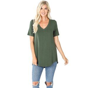 Zenana real modal short sleeve v-neck hi-low hem top